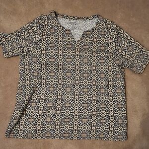 Croft & Barrow Geometric Pattern Short Sleeve Shirt - Black/Cream